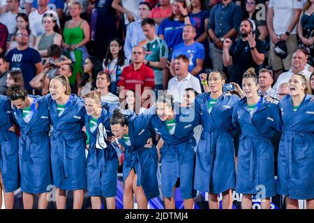 Budapest, Ungheria. 22nd giugno 2022. Team Italia ITAItalia vs. Ungheria Women's Waterpolo FINA 19th World Championships Budapest 2022 Budapest, Alfred Hajos Complex 22/06/22 Foto Andrea Masini/Deepbluemedia/Insidefoto Credit: Insidefoto srl/Alamy Live News Foto Stock