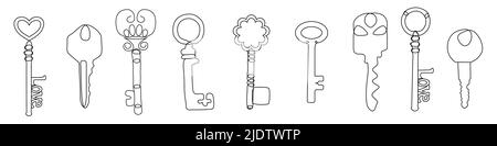 Serie di icone dei tasti linea continua. Illustrazione dei tasti minimalisti. Elementi vettoriali per vendita immobiliare, concetto di sicurezza Illustrazione Vettoriale