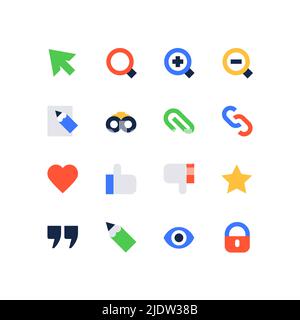 Online e social network - insieme di icone in stile flat design Illustrazione Vettoriale