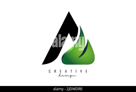 Illustrazione vettoriale della lettera astratta A con disegno a foglia, eco, naturale. Lettera Un logo con taglio creativo e forma. Illustrazione Vettoriale