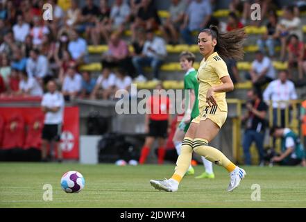 Lier, Belgio, 23 giugno 2022. Amber Tysiak del Belgio ha ritratto in azione durante la partita amichevole tra la squadra nazionale belga di calcio femminile The Red Flames e la squadra nazionale femminile di calcio dell'Irlanda del Nord, a Lier, giovedì 23 giugno 2022. BELGA PHOTO DAVID CATRY Credit: Belga News Agency/Alamy Live News Foto Stock