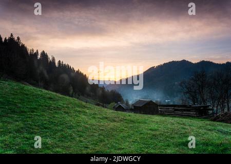 Alba sulle montagne dei Carpazi, Ucraina Foto Stock