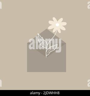 Camomilla in busta in colori pastello marroni. Elementi semplici per la progettazione Illustrazione Vettoriale