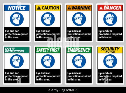 In quest'area è richiesta la protezione per occhi e orecchie Illustrazione Vettoriale