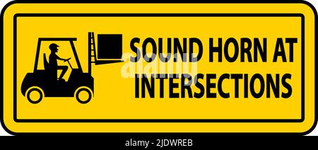 Sound Horn alle intersezioni etichetta Sign on White background Illustrazione Vettoriale