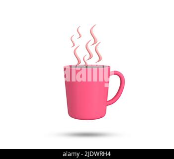 Tazza di caffè caldo con icona fumo. Tazza di caffè calda e tazza di tè icona 3D. Caffè forte in tazza espresso e fumo. Cibo, bevande icona. Icona Mug. Bevanda calda Foto Stock