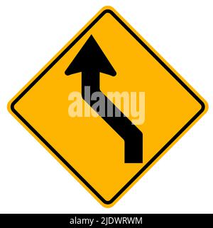 Segnali di avvertenza curva doppia, prima a sinistra su sfondo bianco Illustrazione Vettoriale