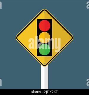 segnale semaforo verde giallo rosso segno isolato su sfondo cielo grigio,illustrazione vettoriale Illustrazione Vettoriale