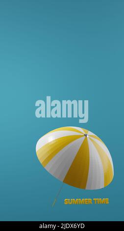 3d rendering. ombrello da spiaggia su sfondo blu . 3d illustrazione Foto Stock