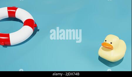 3d rendering. Un anatroccolo di gomma e una vita in acqua . 3d illustrazione Foto Stock