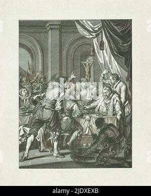 Death of Requesens, 1576, Death of Requesens / XVI. Canzone (titolo su oggetto), scene della vita del Principe Guglielmo i, 1568-1584 (titolo della serie), lastre d'arte appartenenti all'epica Willem den Eersten, in vier en twintig zangen door den Nederlandschen dichter J. Nomsz. (Titolo della serie su oggetto), morte di Requesens. Il governatore Requesens muore al tavolo durante un banchetto, 5 marzo 1576. Cinquecentesca canzone., tipografia: Theodor Koning, dopo disegno di: Jacobus acquista, dopo disegno di: Jacobus acquista, tipografia: Nord Olanda, editore: Amsterdam, editore: Amsterdam, editore: Amsterdam, 1782 Foto Stock