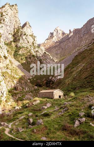 Spagna, Provincia di Leon, Leon, rifugio isolato nei monti Picos de Europa Foto Stock