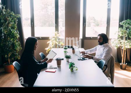 Uomini d'affari maturi che lavorano alla scrivania sul posto di lavoro Foto Stock