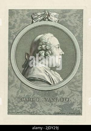 Ritratto di Carle van Loo, Carlo Vanloo. (Titolo sull'oggetto), tipografo: Jean Daullé, (menzionato sull'oggetto), dopo disegno di: Charles Nicolas Cochin (II), (menzionato sull'oggetto), Francia, 1754, carta, incisione, altezza 188 mm x larghezza 130 mm Foto Stock