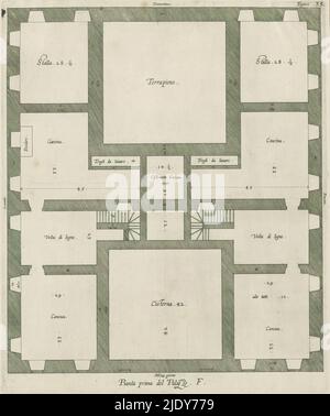 Piano seminterrato del Palazzo Spinola a Genova, Pianta prima del Palazzo. F (titolo su oggetto), questa stampa fa parte di un album., Print maker: Nicolaes Ryckmans, editore: Peter Paul Rubens, Spaanse kroon, Antwerp, 1622, paper, incisione, altezza 297 mm x larghezza 246 mm, altezza 583 mm x larghezza 435 mm Foto Stock