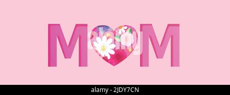 Carta taglio Mum Lettering vettore illustrazione con fiori. Felice festa della mamma banner vettore o sfondo. Illustrazione Vettoriale