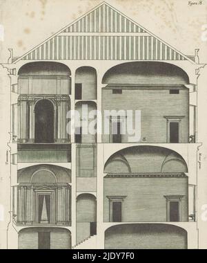 Sezione longitudinale del Palazzo Carrega-Cataldi a Genova, questa stampa fa parte di un album., tipografo: Nicolaes Ryckmans, editore: Peter Paul Rubens, Spaanse kroon, Anversa, 1622, carta, incisione, altezza 244 mm, larghezza 201 mm, altezza 583 mm x larghezza 435 mm Foto Stock