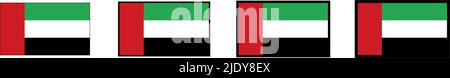 Serie di icone di bandiere degli Emirati Arabi Uniti con bordi di dimensioni diverse. Vettore modificabile. Illustrazione Vettoriale