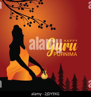 Happy guru Purnima con sfondo rosso Silhouette disegno vettoriale Illustrazione Vettoriale