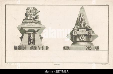 Due tombe, 35th Cahier LL Cahier de vasi, Fontaines et Tombeaux (titolo della serie), IIe Volume De l'Oeuvre de J. CH. Delafosse (...) (Titolo della serie), ha lasciato una tomba con un'urna in una nicchia e un medaglione con ritratto e profilo. A destra, una tomba con un medaglione rotondo con ritratto en profil, bucraniums, fumando vasi e una donna in piedi con un'urna., tipografia: Augustin Foin, (menzionato sull'oggetto), dopo disegno di: Jean Charles Delafosse, (menzionato sull'oggetto), editore: Jacques-Francois Chéreau, (menzionato sull'oggetto), Parigi, 1771, carta, incisione, incisione, altezza 225 mm x larghezza 375 mm Foto Stock