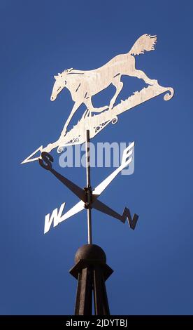 Kiev, Ucraina 26 ottobre 2021: Weather Vane 'Horse' sulla guglia dello studio cinematografico 'Victoria film' Ucraina Foto Stock