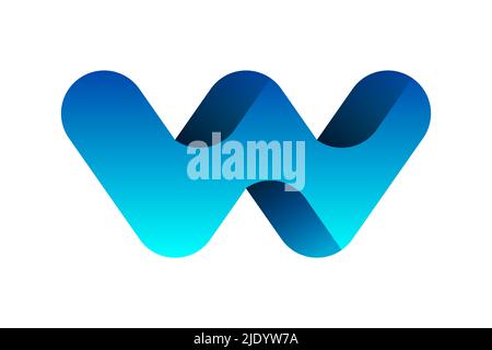 Modello con logo lettera W. Sfumatura blu chiaro lettera W. Double-u elemento di design colorato. 3D effetto con ombre. Vettore monogramma aziendale arrotondato alla moda Illustrazione Vettoriale