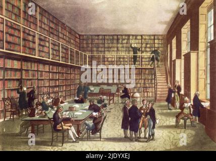 Istituzione reale, c1808-1810. Una stampa dal microcosmo di Londra, di William Henry Pyne (1770-1843). Illustrato da Thomas Rowlandson (1756-1827) e Auguste Charles Pugin (1762-1832). La Royal Institution of Great Britain (Royal Institution) è un'organizzazione per l'educazione scientifica e la ricerca, con sede a 21 Albemarle Street, Mayfair nella città di Westminster. Foto Stock