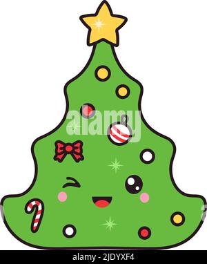 Clipart albero di Natale in stile cartoon. Cute clip Art albero di Natale. Illustrazione vettoriale di un Natale per gli adesivi, invito dell'acquazzone del bambino, stampe per Illustrazione Vettoriale