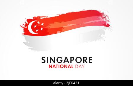 Banner Singapore National Day con bandiera acquerello. 57 anni anniversario della Giornata Nazionale di Singapore 9 agosto, festa della repubblica. Illustrazione vettoriale Illustrazione Vettoriale