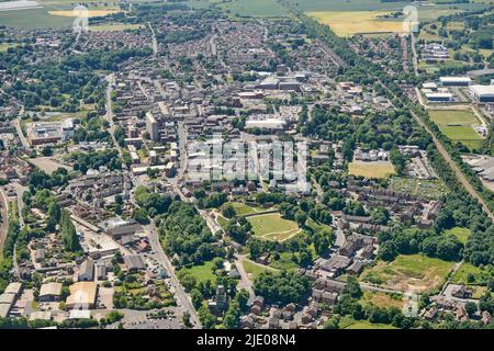 Una vista aerea di Pontefract, West Yorkshire, Inghilterra settentrionale, Regno Unito Foto Stock