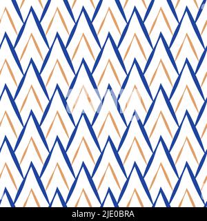 Motivo a scala triangolare verso l'alto sfondo vettoriale senza giunture.Pennello a larghezza irregolare con pennellate blu giallo su sfondo bianco.diamante sovrapposto Illustrazione Vettoriale