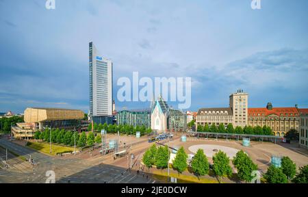 Gewandhaus, City-Hochhaus, Università con Paulinum e Krochohhaus, Augustusplatz, Lipsia, Sassonia, Germania Foto Stock