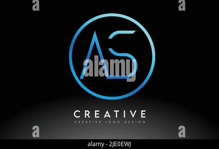 Neon Blue AS Letters Logo Design sottile. Illustrazione del concetto di lettera pulita semplice e creativa. Illustrazione Vettoriale
