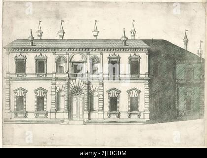 Casinò di Villa Giulia a Roma, Speculum Romanae Magnificentiae (titolo della serie), Vista della facciata del Casinò di Villa Giulia., tipografia: anonimo, dopo disegno di: Bartolomeo Ammanati, (possibilmente), editore: Antonio Lafreri, tipografia: Italia, dopo disegno di: Italia, editore: Roma, 1560 - 1590, carta, incisione, altezza 294 mm x larghezza 415 mm Foto Stock