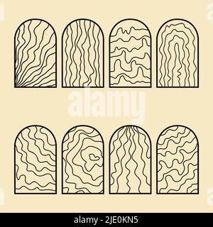 Boho semplici poster astratti minimalistici. Linea ondulata curva in finestre ad arco impostate, motivo astratto geometrico semplice stile scandinavo, elementi per decorazione illustrazione vettoriale. Illustrazione Vettoriale