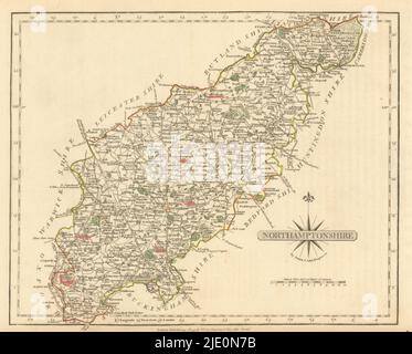 Antica mappa della contea del Northamptonshire da JOHN CARY.originale colore di contorno 1793 Foto Stock