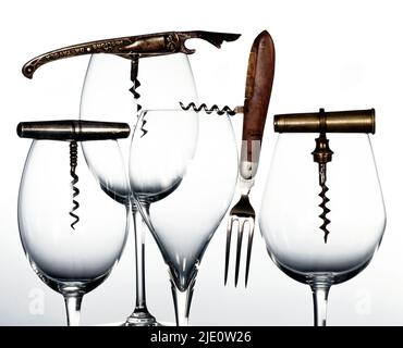 Vita morta, cavatappi antichi. Foto Stock