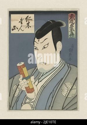 Budo meiyoden, Stories of Masters of Martial Arts, Ôkawa Hashizô i as Nikki Danjô nel gioco 'Azuma miyage date no hinagata', Teatro Naka, Agosto 1848., Print maker: Utagawa Kunimasu, (menzionato sull'oggetto), editore: (Menzionato sull'oggetto), Osaka, ago-1848, carta Foto Stock