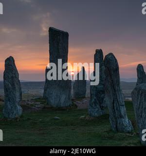 Stones di Callanish Callanais all'alba, Isola di Lewis, Ebridi esterne, Scozia Foto Stock