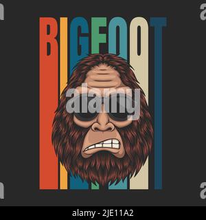 Bigfoot arrabbiato indossare un occhiali retro illustrazione vettoriale Illustrazione Vettoriale