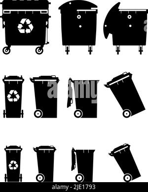 Illustrazione della silhouette dei dumpster isolati su sfondo bianco. Illustrazione Vettoriale