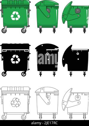 Illustrazione dettagliata di dumpster isolati su sfondo bianco in stile piatto. Illustrazione Vettoriale