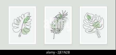 Palm tree, vettore linea di fern. Stampe botaniche boho vettore set per Wall ART . Illustrazione Vettoriale