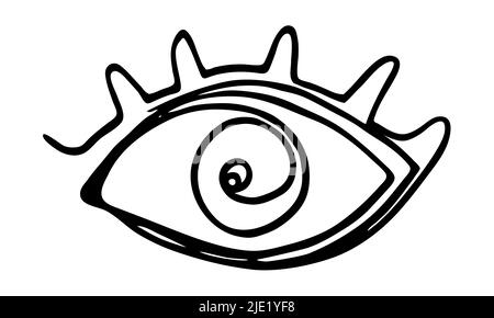 Disegno ad occhio stilizzato a mano dipinto a mano con penna d'inchiostro, isolato su sfondo bianco. Illustrazione vettoriale Illustrazione Vettoriale
