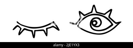 Gli occhi stilizzati disegnati a mano disegnano dipinto a mano con penna a inchiostro, isolato su sfondo bianco. Illustrazione vettoriale Illustrazione Vettoriale
