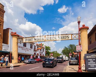 Texas, JUN 18 2022 - Banner Arch dei Fort Worth Stock Yards Foto Stock