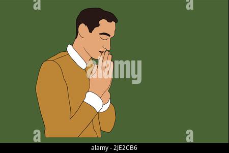 Illustrazione vettoriale di un uomo che prega sotto la luce Illustrazione Vettoriale