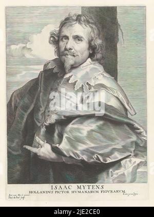 Ritratto del pittore Daniel Mijtens, Icones Principum Vivorum Doctorum Pictorum Chalcograporum Statuariorum nec non Amatorum Pictoriae Artis Numero Centum ab Antonio van Dyck Pictore ad Vivum Expressae Eiusq: Sumpibus aeri incisae (titolo della serie), pittore di corte di Carlo Mijtens, re d'Inghilterra. Il nome della persona raffigurata nella didascalia non è corretto. Questa stampa fa parte di un album., stampatore: Paulus Pontius, (menzionato sull'oggetto), dopo la pittura di: Anthony van Dyck, (menzionato sull'oggetto), editore: Gilles Hendricx, Antwe Foto Stock