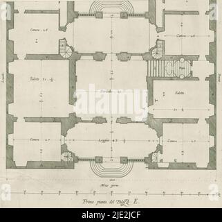 Pianta del primo piano della villa Pallavicino delle Peschiere a Genova, prima pianta del Palazzo. E (titolo su oggetto), questa stampa fa parte di un album., Print maker: Nicolaes Ryckmans, editore: Peter Paul Rubens, Spaanse kroon, Antwerp, 1622, paper, incisione, altezza 280 mm x larghezza 256 mm, altezza 583 mm x larghezza 435 mm Foto Stock