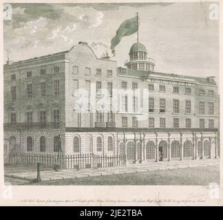 Esterno di Lackington, Allen & Co. Libreria a Londra, aspetto nord-ovest di Lackington, Allen & Co. Tempio delle Muse, Finsbury Square (titolo sull'oggetto), vista della libreria Lackington, Allen & Co. Come visto dall'ingresso su Finsbury Square. Si legge 'più economico librai nel mondo' in basso e 'Tempio delle Muse' in alto. Una bandiera vola dalla torre., stampatore: Thomas Tagg, (menzionato sull'oggetto), c.. 1798 - c. 1822, carta, incisione, altezza 333 mm x larghezza 366 mm Foto Stock